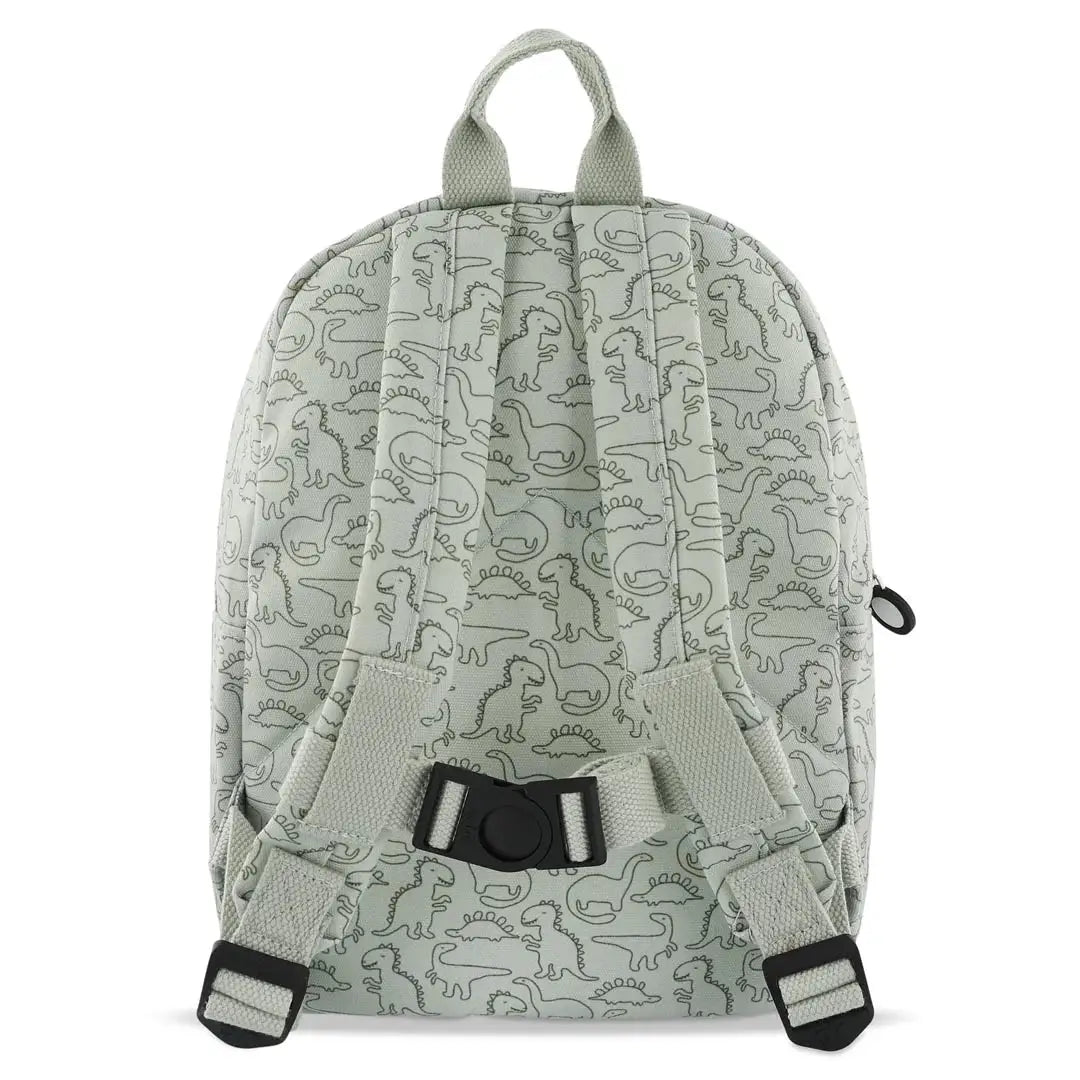 TRIXIE sac à dos scolaire gris clair à motif dinosaures, bretelles rembourrées et sangle sternale réglable