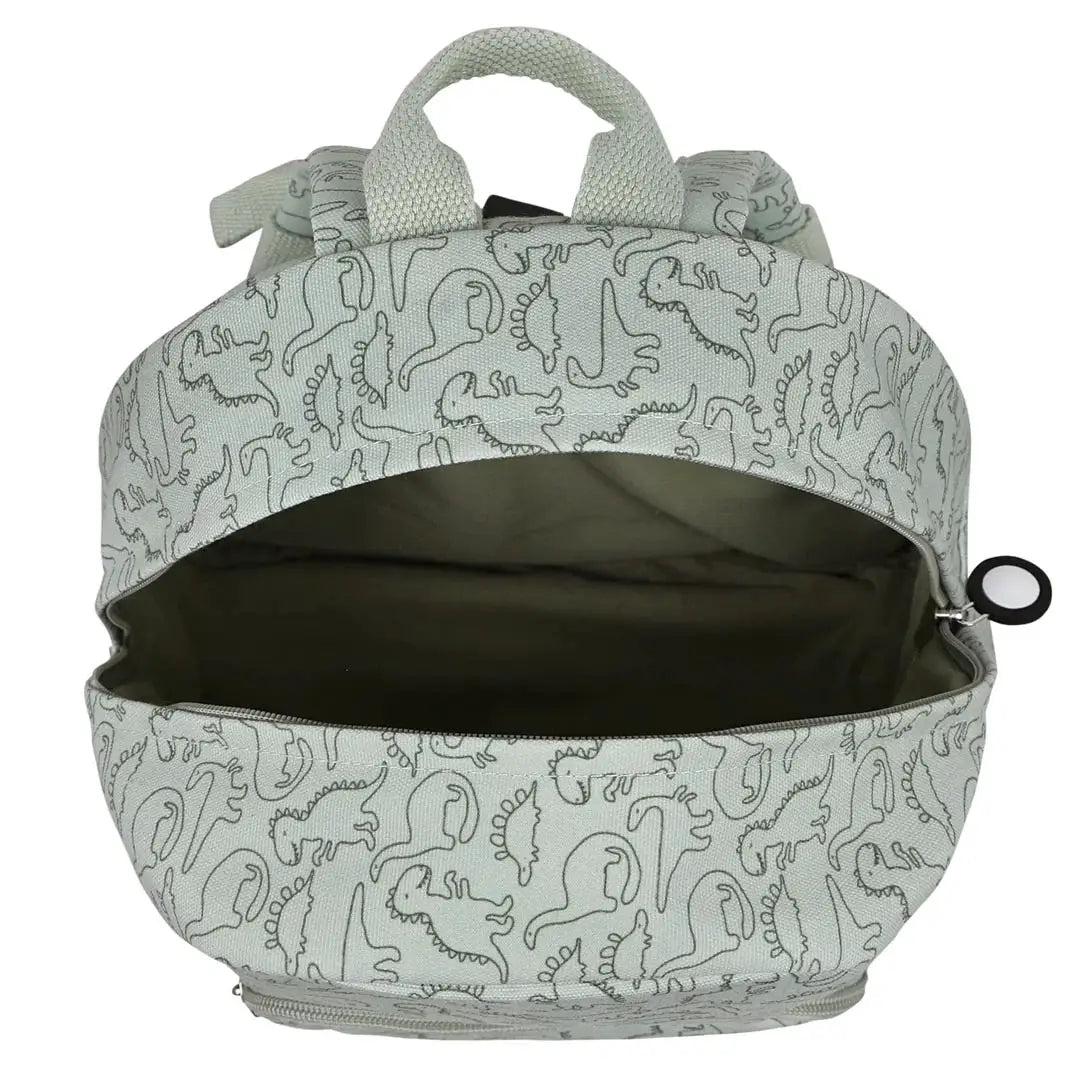 TRIXIE sac à dos scolaire daring dino by Citron Grenadine, pale green backpack with dinosaur pattern