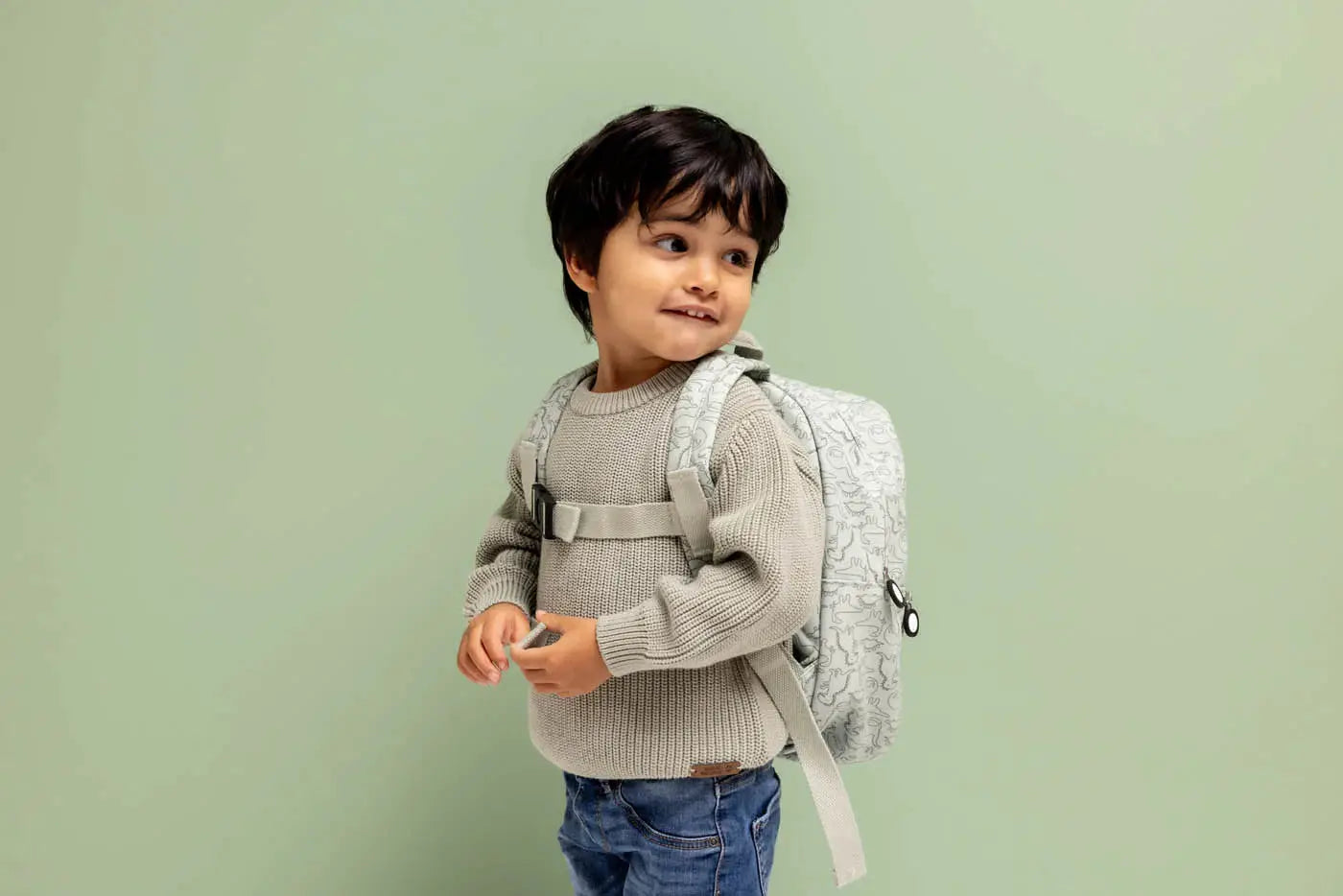 TRIXIE sac-à-dos scolaire daring dino by Citron Grenadine, gray dinosaur-print backpack for kids