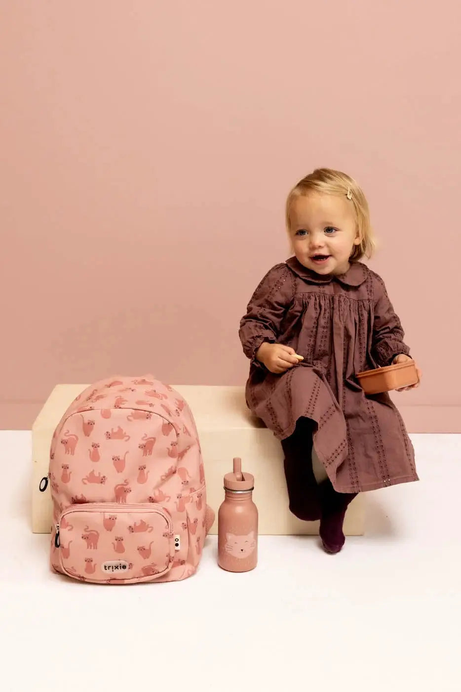TRIXIE sac-à-dos scolaire Citron Grenadine, rose pastel à motif chat et poche frontale