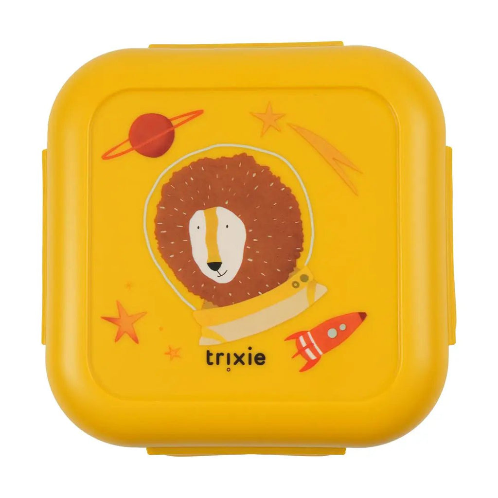 TRIXIE lunchbox with clips Spaceman Mr Lion, yellow with space-themed lion illustration, Citron Grenadine