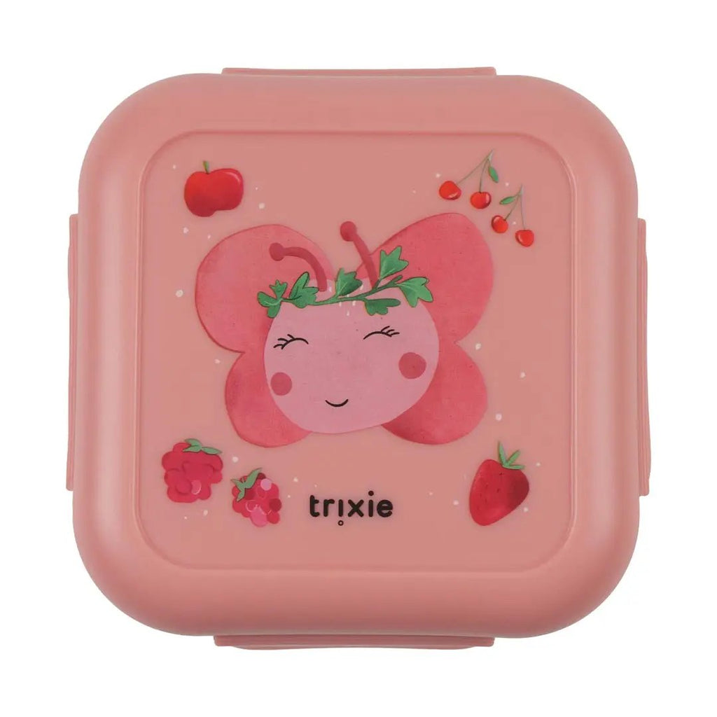 TRIXIE pink snack lunch box with clips, fruit fairy butterfly design, Citron Grenadine brand