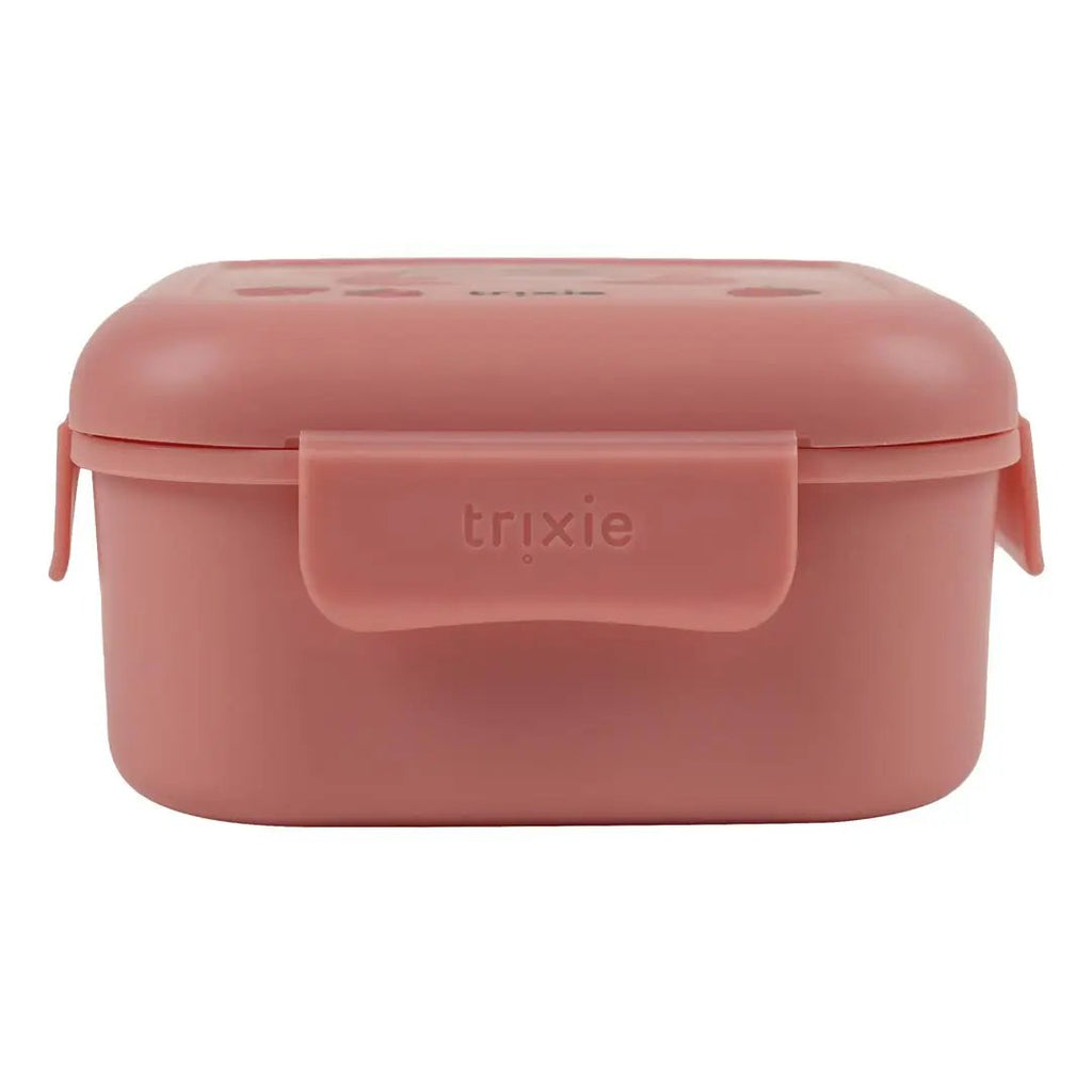 Trixie pink food-storage snack box with clip lid; front logo visible