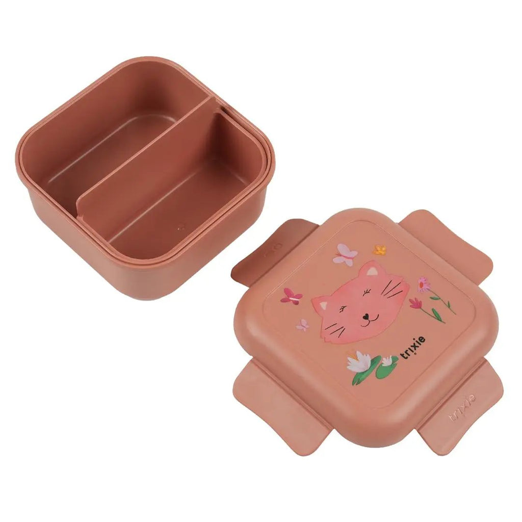 TRIXIE pink cat-themed lunch box with clips, two-compartment food container, Citron Grenadine.