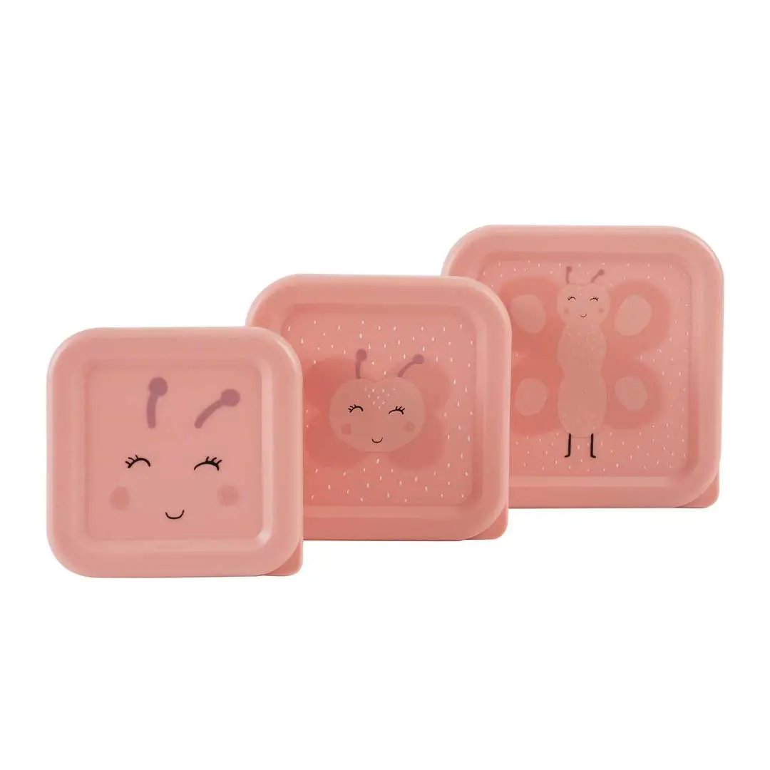 TRIXIE set de 3 boîtes à lunch roses pastel avec visages mignons et motif papillon