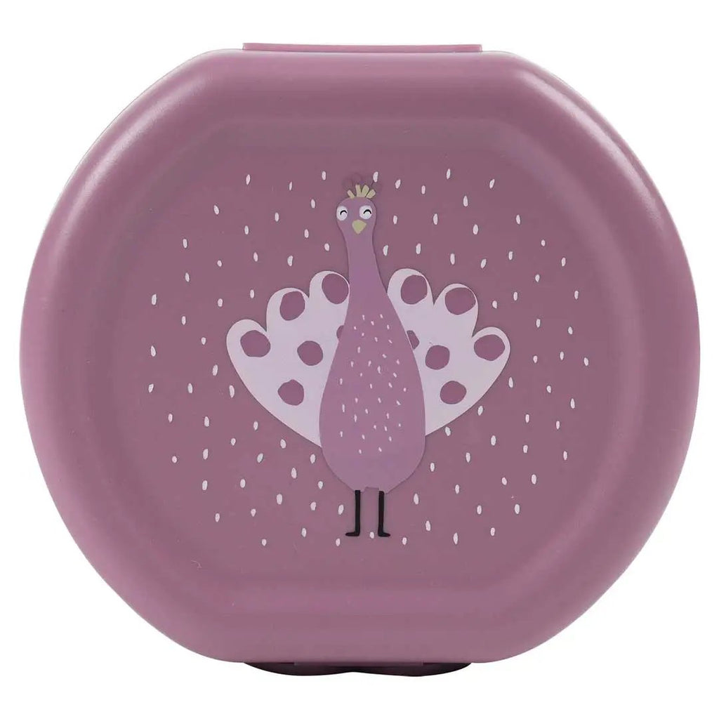 TRIXIE lunch boxes set of 2, Mrs Peacock design, purple lid with peacock illustration