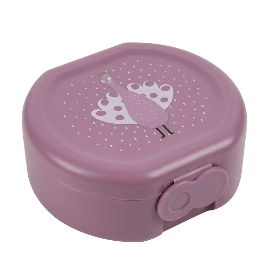 TRIXIE lunch container, Mrs Peacock, purple plastic with peacock motif, Citron Grenadine