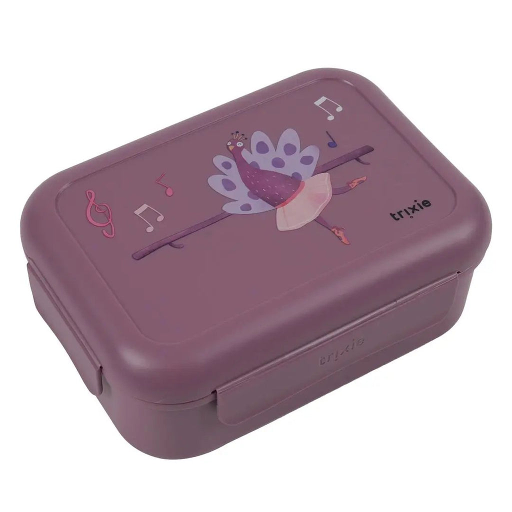 TRIXIE lunch box with clips, purple container featuring Mrs. Peacock ballerina design