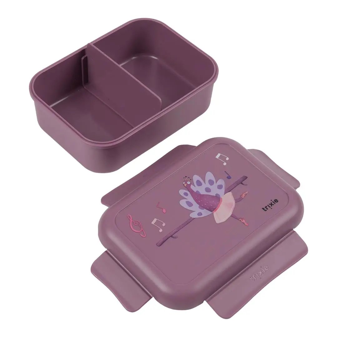 TRIXIE lunch box with clips, two-piece purple set by Citron Grenadine, featuring a ballerina Mrs Peacock design