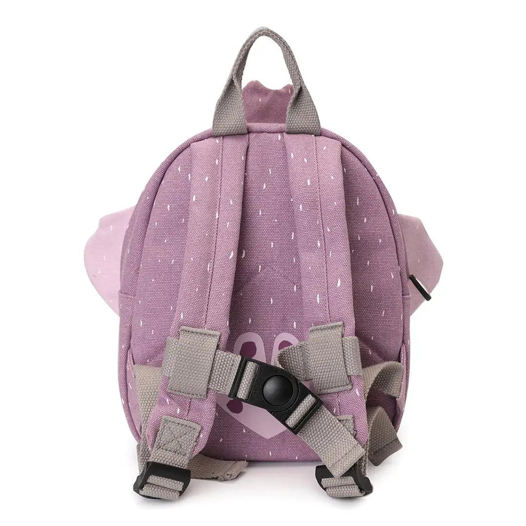 TRIXIE sac-à-dos Mrs Peacock school backpack by Citron Grenadine in pink-lavender with grey straps, back view.