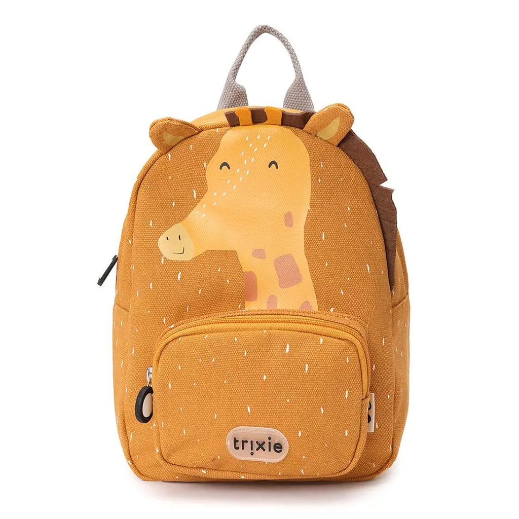Backpack TRIXIE Mr Giraffe; orange school bag with giraffe print, ears, and front logo badge