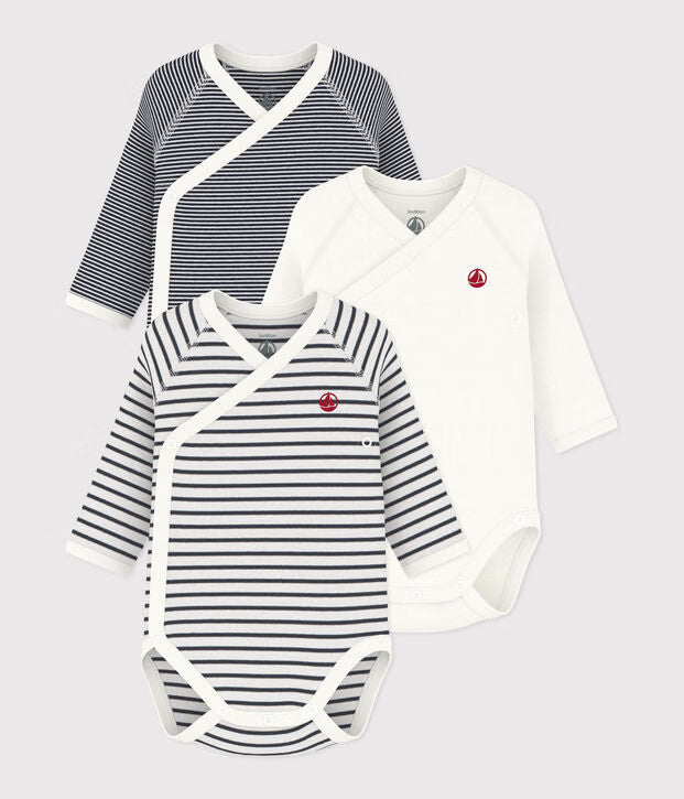 PETIT BATEAU lot de bodies en coton / rayures