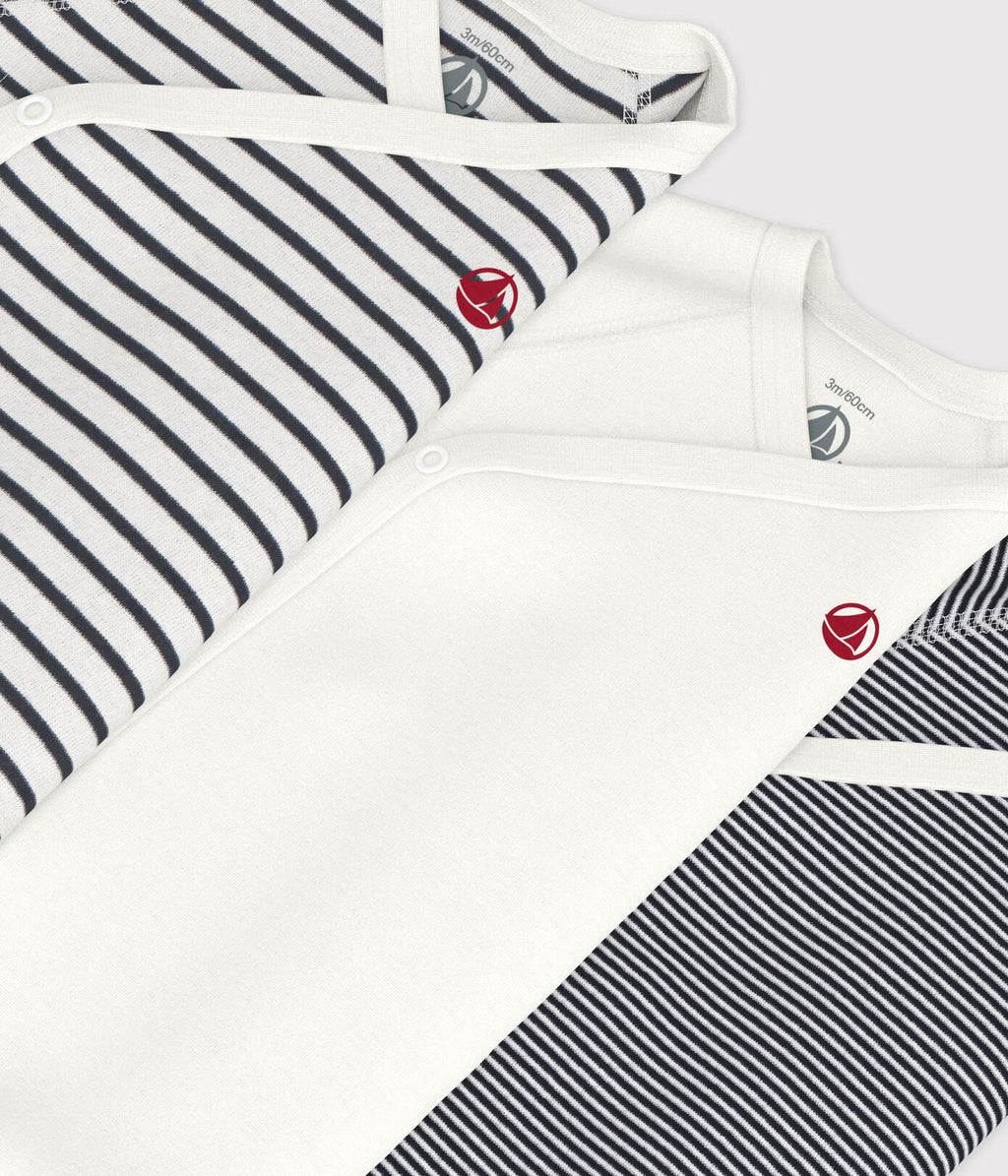 PETIT BATEAU lot de bodies en coton / rayures