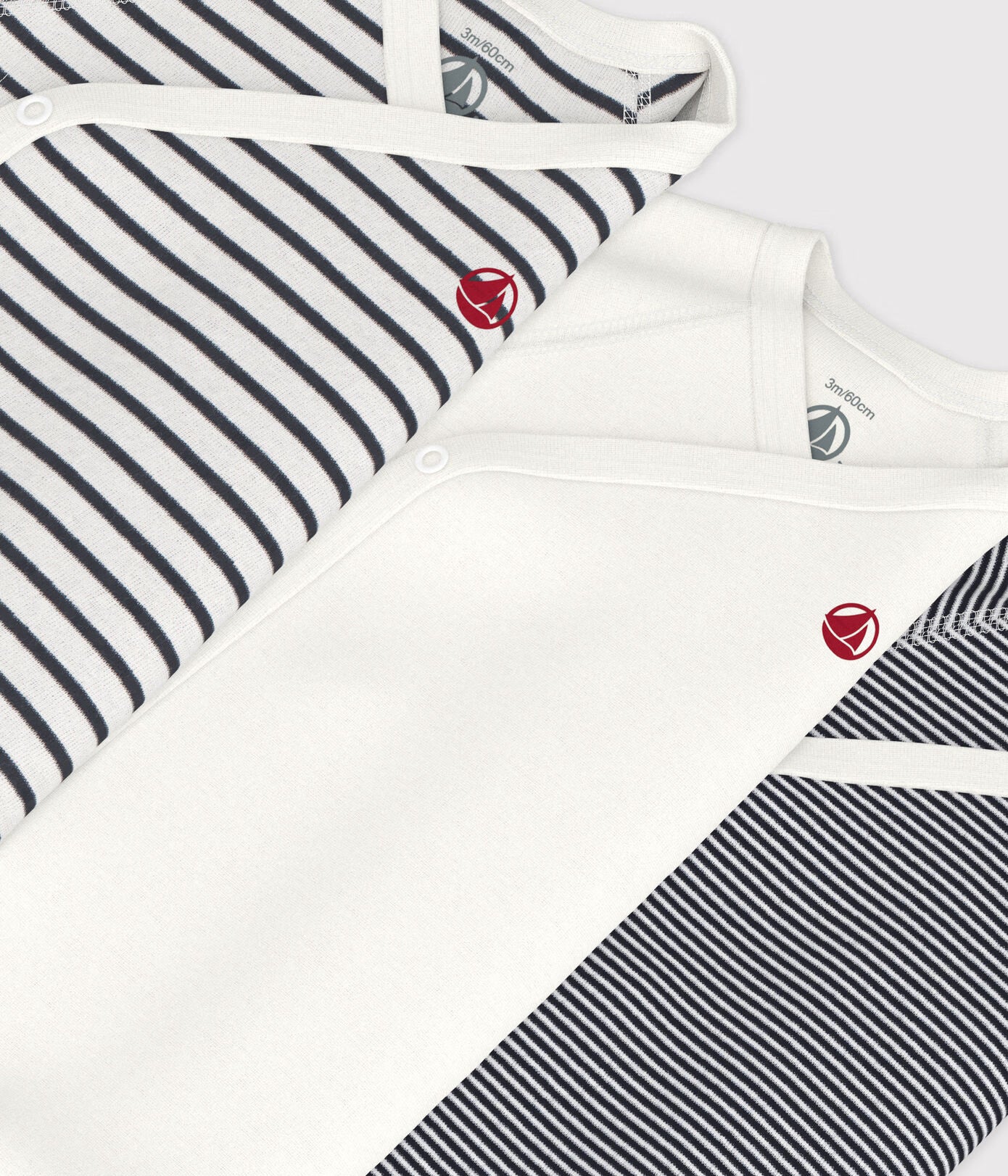 PETIT BATEAU lot de bodies en coton / rayures