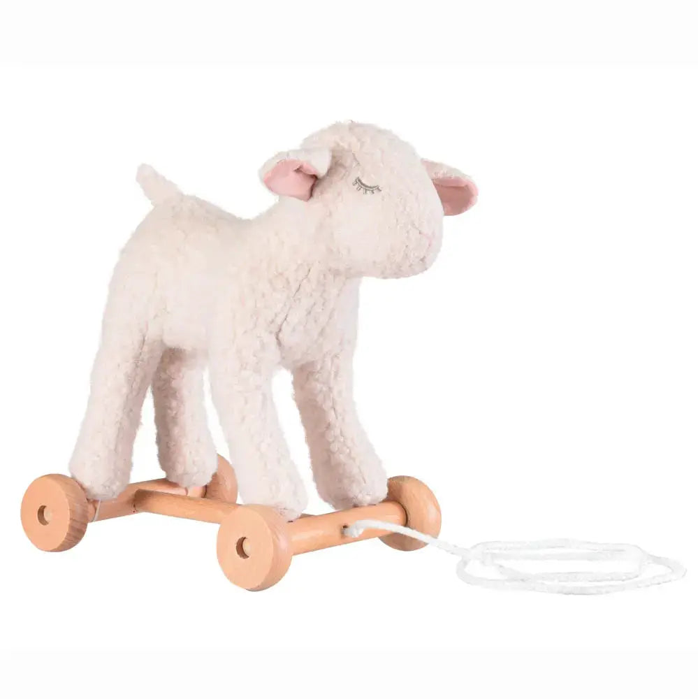 Jouet à tirer Mary en peluche blanche, agneau sur chariot en bois à 4 roues avec corde Citron Grenadine