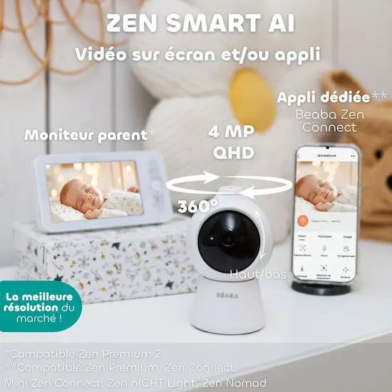 Beaba Zen Smart AI video baby monitor white with 4 MP QHD camera and smartphone app