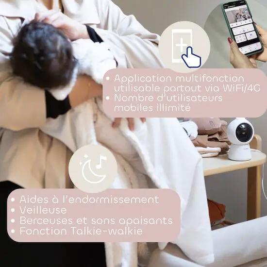 BÉABA babyphone zen smart AI blanc, moniteur vidéo pour bébé avec appli WiFi/4G et veilleuse