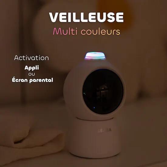 BÉABA babyphone zen smart AI blanc, écoute-bébés vidéo avec caméra ronde et lumière multicolore