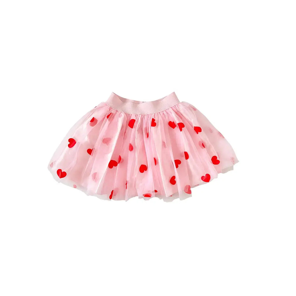 RATATAM jupe Rosalie pink tulle skirt with red heart pattern, Citron Grenadine brand