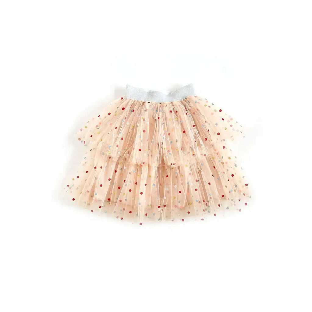 RATATAM jupe colombine à pois multico, peach tulle, multicolor dots, layered