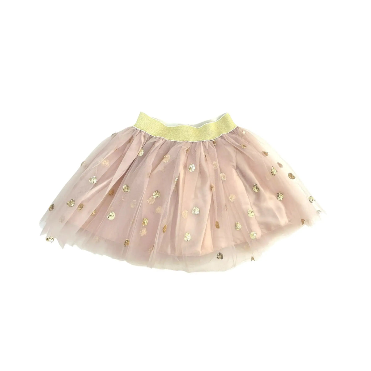 Jupe courte RATATAM Joséphine en tulle beige avec cœurs dorés et ceinture dorée