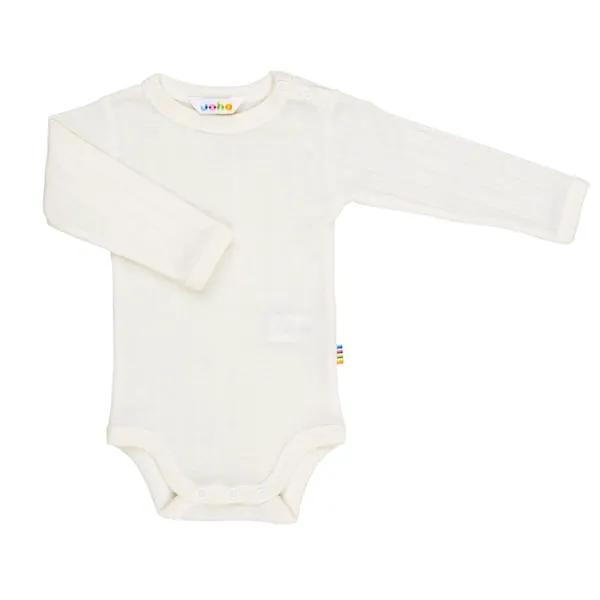 JOHA off-white wool-silk baby bodysuit, long sleeves with bottom snaps