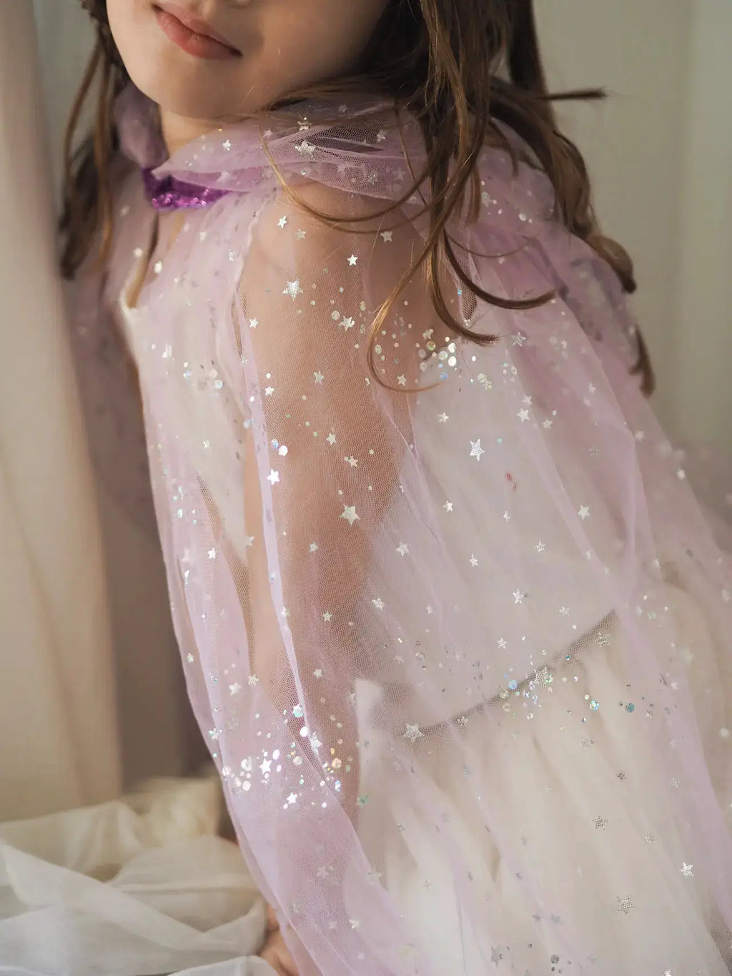 RATATAM cape Saure in lavender tulle with silver star glitter