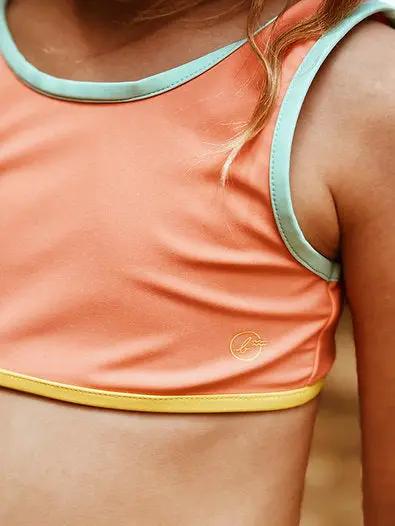 BAÏNES bikini top anti-UV in peach with mint-green trim by Citron Grenadine, classic bikini style