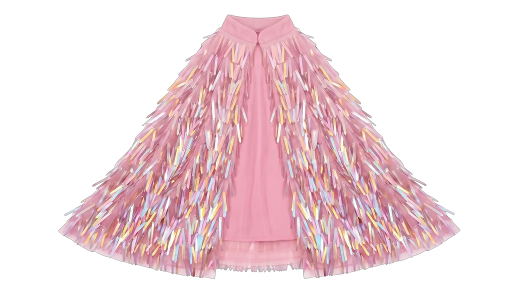 RATATAM cape holographique rose par Citron Grenadine, cape de déguisement avec franges holographiques