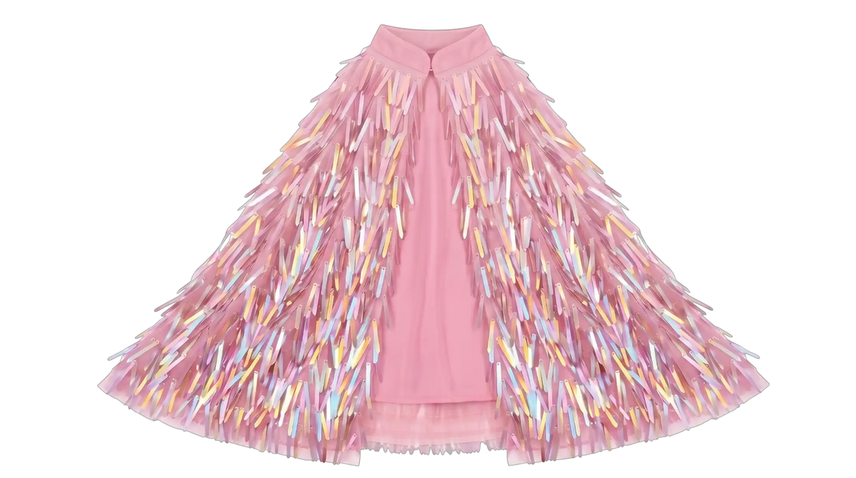 RATATAM cape holographique rose par Citron Grenadine, cape de déguisement avec franges holographiques