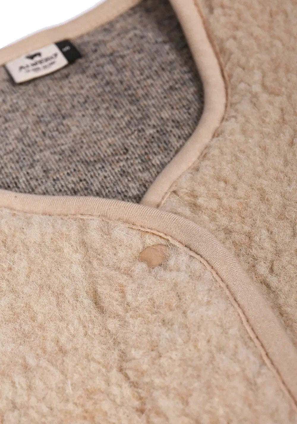 ALWERO gilet en laine Tyb sand brown; Citron Grenadine, gilet sans manches beige, laine bouclée.