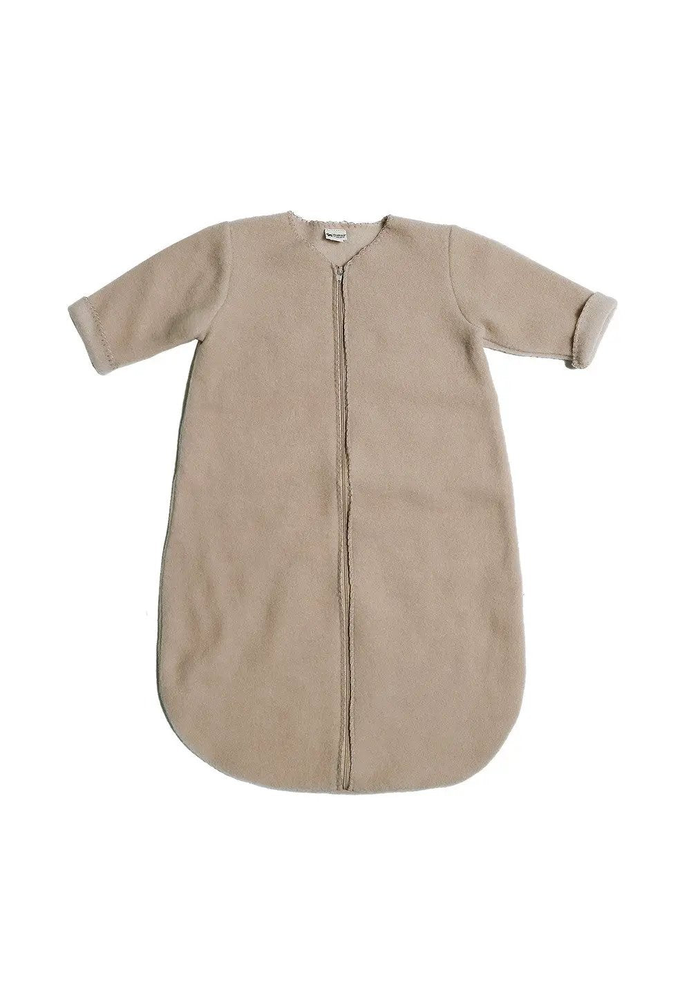 Gigoteuse en mérinos à manches beige avec fermeture éclair pour bébé