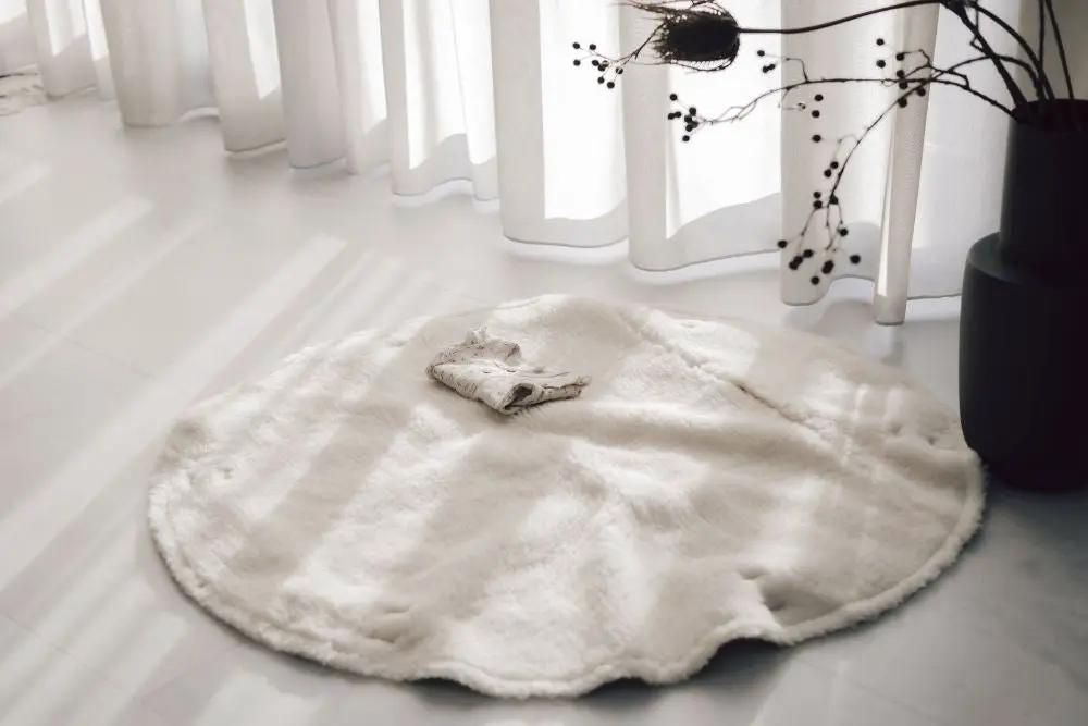 ALWERO sac tapis de jeu 2 en 1 en laine et lin, tapis rond crème