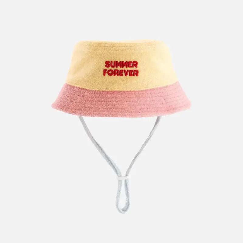 CHAMAYE bob éponge yellow crown with pink brim and white drawcord