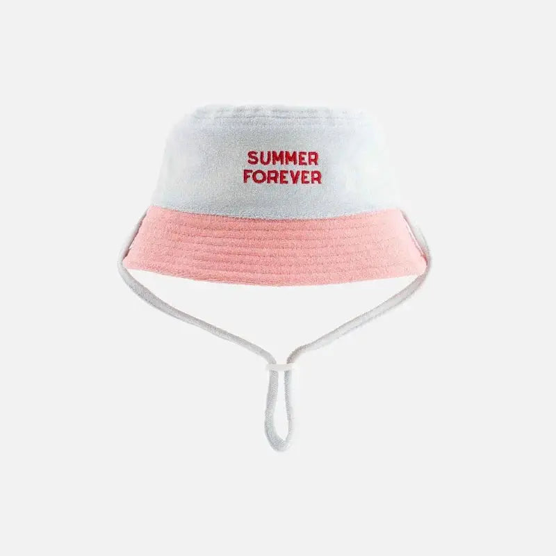 Baseball cap Chamaye sponge hat, light blue crown, pink brim, white chin strap, red SUMMER FOREVER embroidery