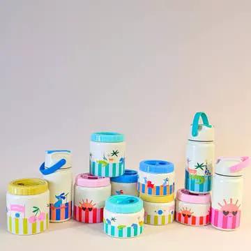 The Cotton Cloud inox lunch thermos set, 350ml, by Citron Grenadine, colorful pastel striped containers.