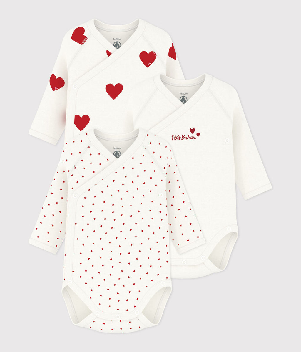 PETIT BATEAU lot de bodies en coton / coeur