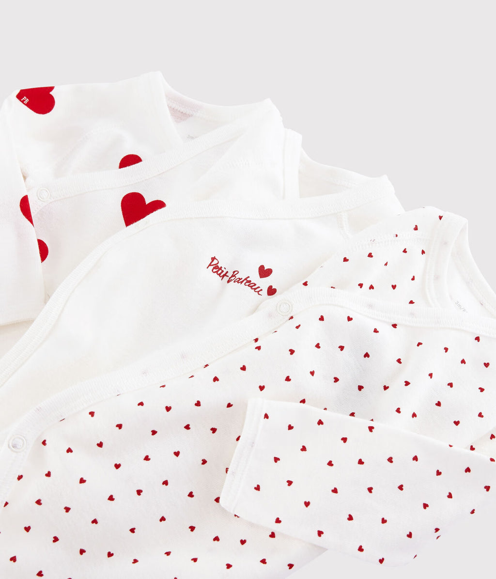 PETIT BATEAU lot de bodies en coton / coeur