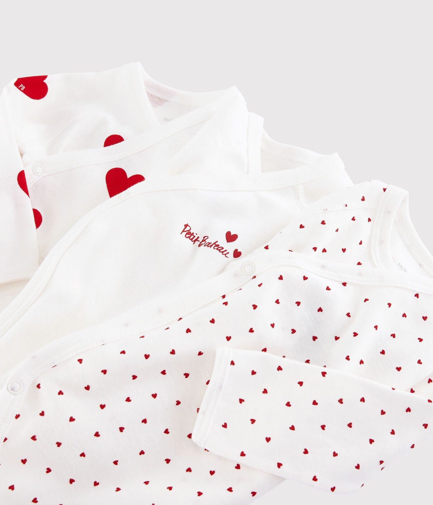 PETIT BATEAU lot de bodies en coton / coeur