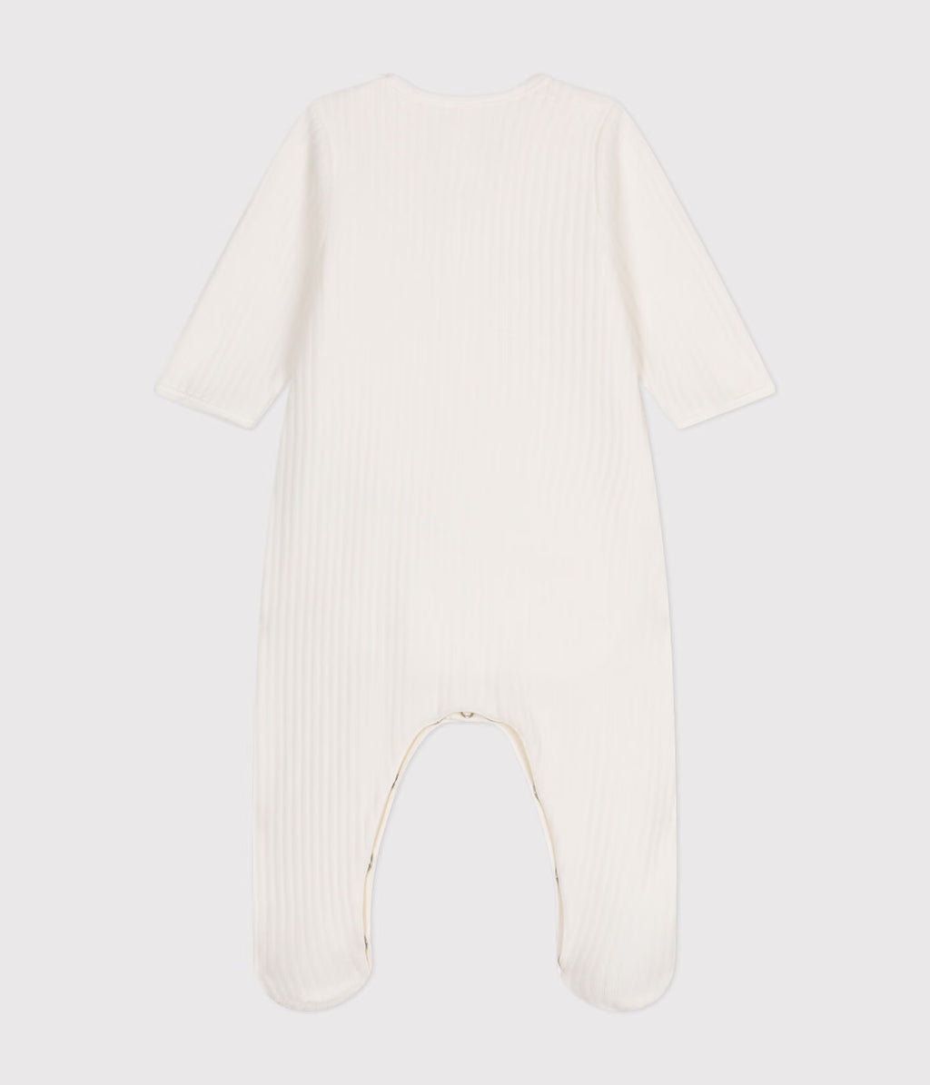 Dors-bien mixte en velours avec body intégré uni, Citron Grenadine, pyjama bébé à pieds