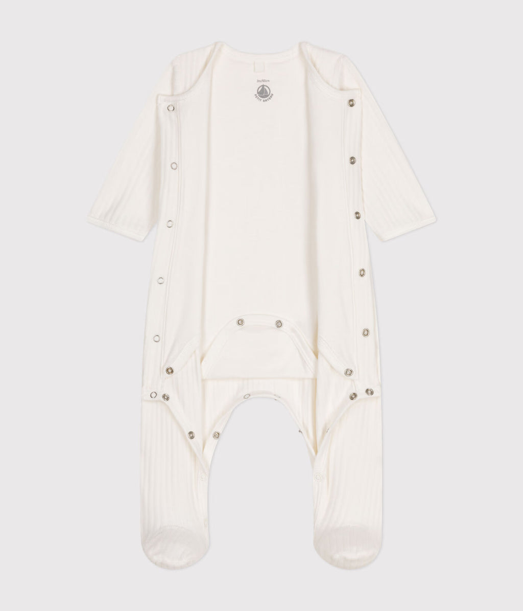 Dors-bien mixte en velours avec body intégré, Citron Grenadine, uni blanc ivoire, pyjama bébé
