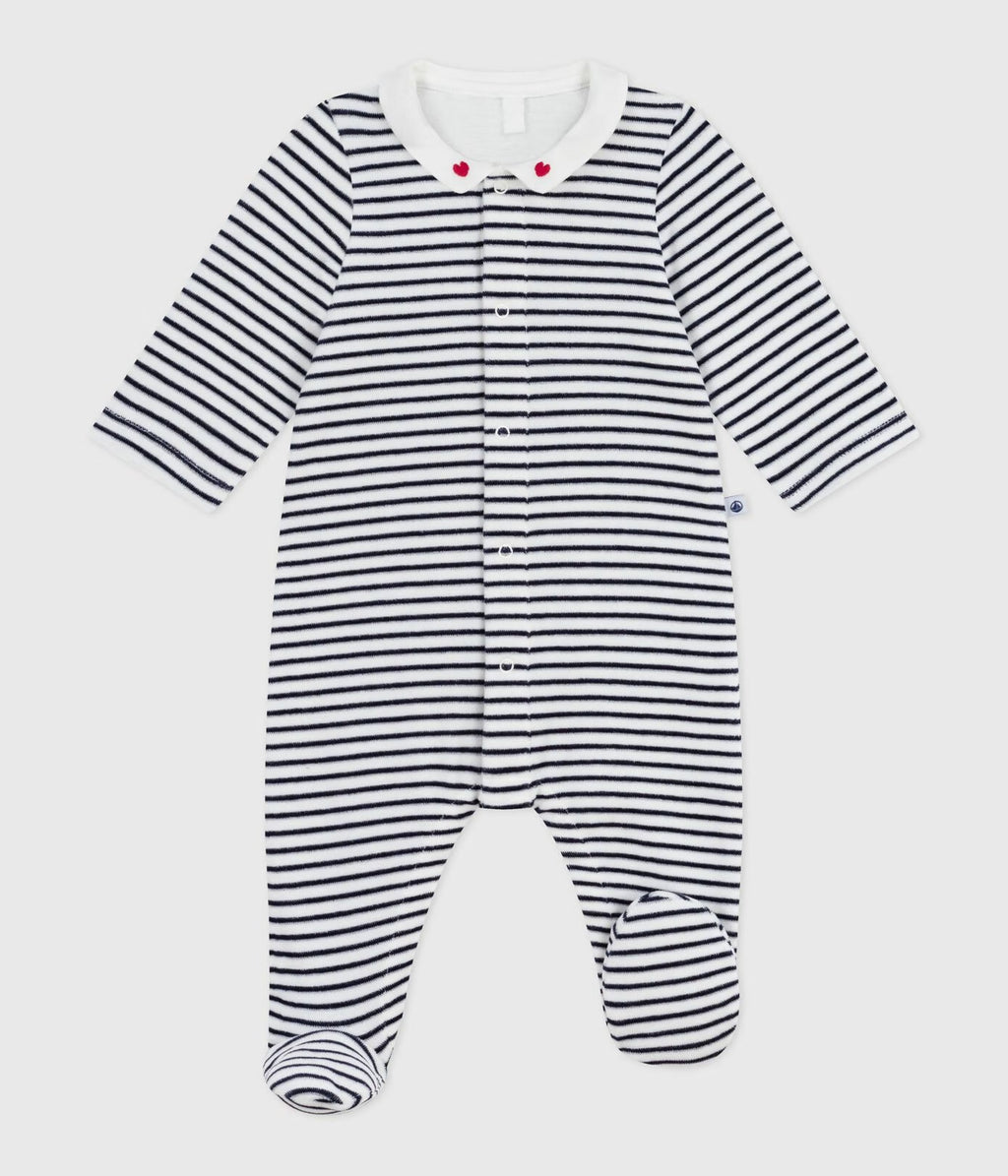 PETIT BATEAU Pyjama en velours avec col imprimé / rayures