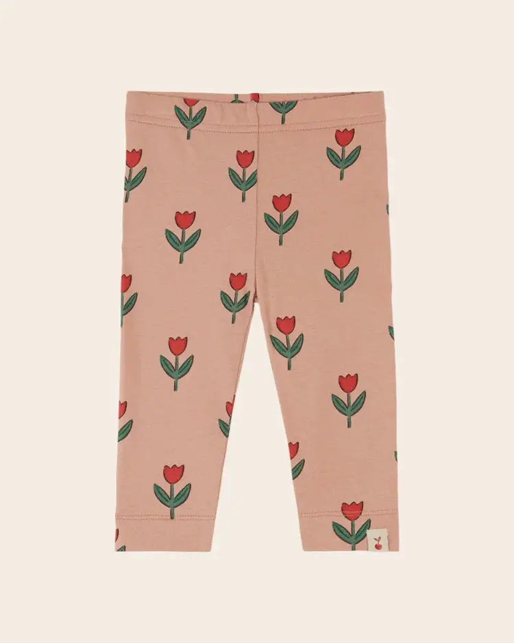 Emile et Ida legging by Citron Grenadine in pink with red tulip soliflore print