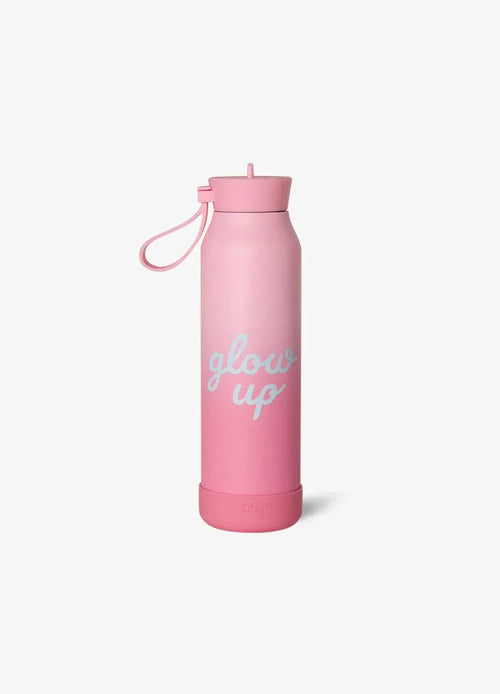 Water bottle 500 ml Citron Grenadine, pink with blue glow up lettering and strap