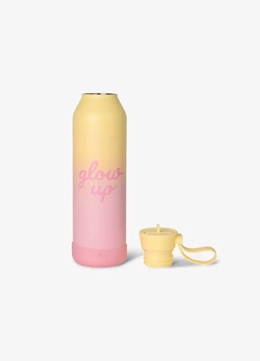 Citron Grenadine 750 ml gourde water bottle in pink-yellow gradient with yellow cap