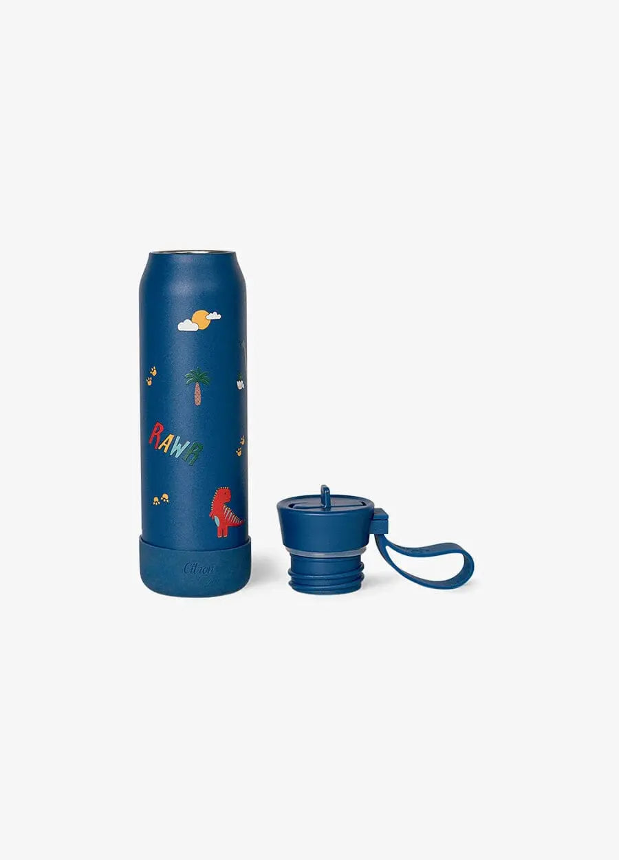 Citron gourde 350 ml blue dino water bottle by Citron Grenadine with detachable cap and strap