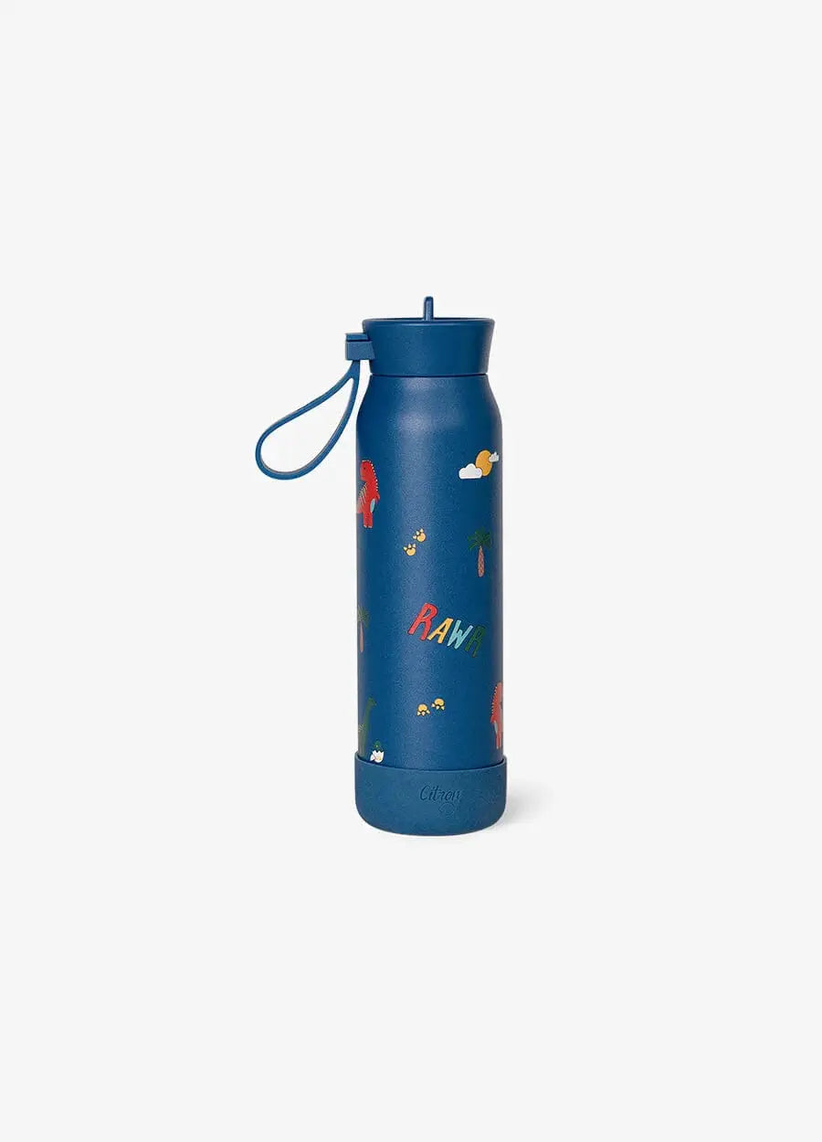 Citron gourde 350 ml blue dino water bottle with strap, Citron Grenadine.