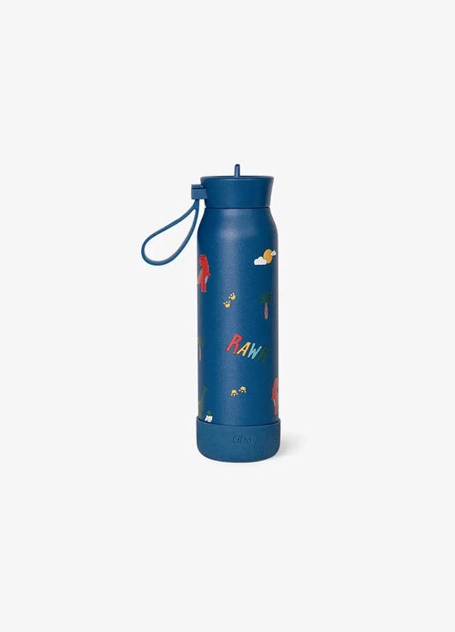 Citron gourde 350 ml blue dino water bottle with strap, Citron Grenadine.