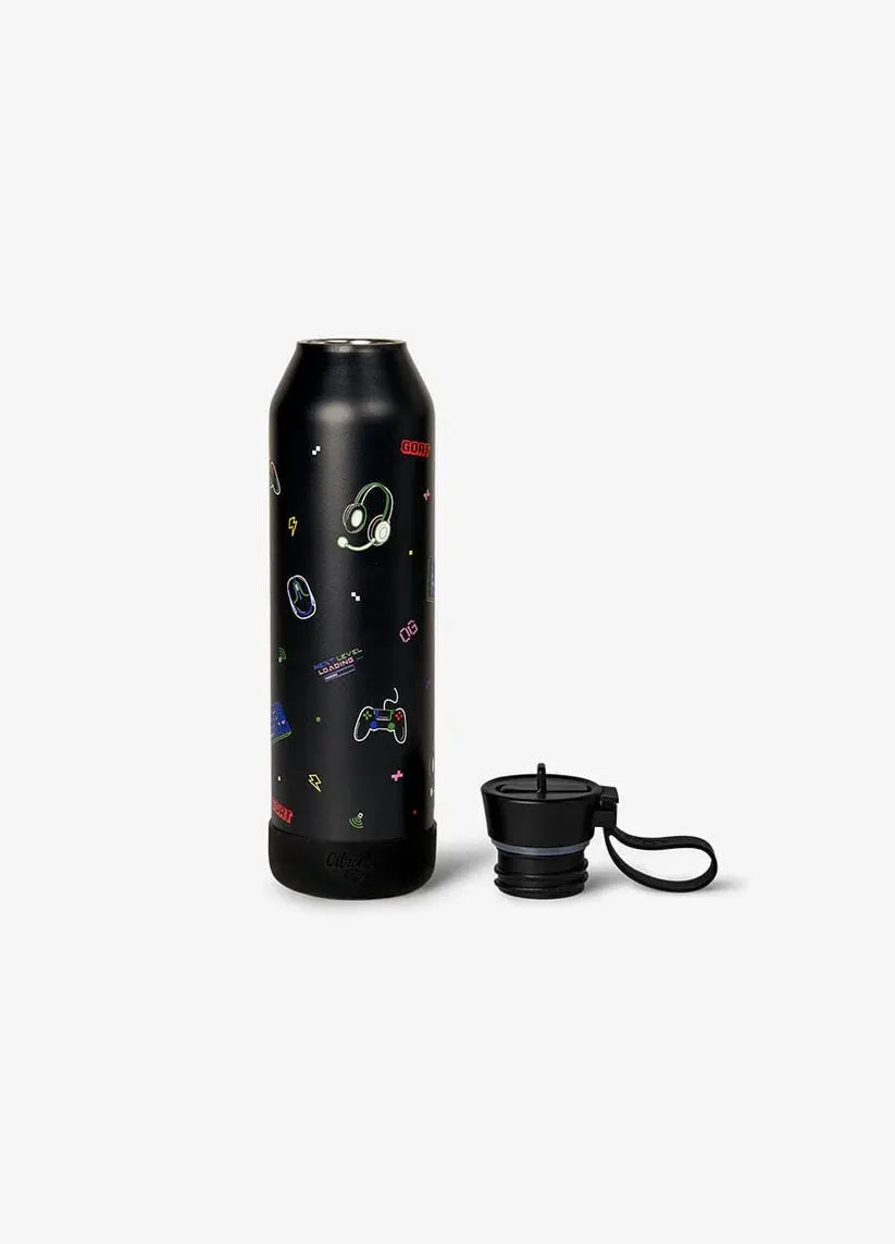 Gourde Citron Grenadine gaming bottle, 750 ml black with colorful gamer icons and detachable cap