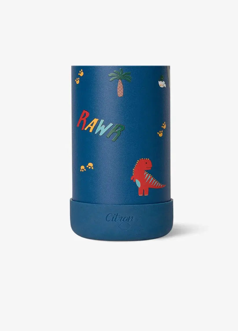 Gourde Citron 350 ml, blue with dinosaur print and palm tree motif, Citron Grenadine